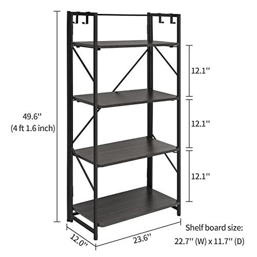 4 Tier Folding Bookshelf Modern Storage Shelves, Free Standing Display Shelf for Collectors, Easy Assembly Bookcase for Bedroom, Office, Pantry