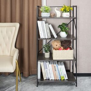 4 Tier Folding Bookshelf Modern Storage Shelves, Free Standing Display Shelf for Collectors, Easy Assembly Bookcase for Bedroom, Office, Pantry