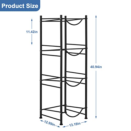 5 Gallon Water Bottle Jug Holder 4 Tier Heavy Duty Water Cooler Jug Storage Rack Detachable Gallon Water Jug Bottle Organizer Shelf for Home Kitchen Office Breakroom Space Save, Black