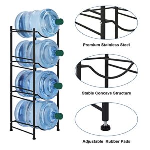 5 Gallon Water Bottle Jug Holder 4 Tier Heavy Duty Water Cooler Jug Storage Rack Detachable Gallon Water Jug Bottle Organizer Shelf for Home Kitchen Office Breakroom Space Save, Black