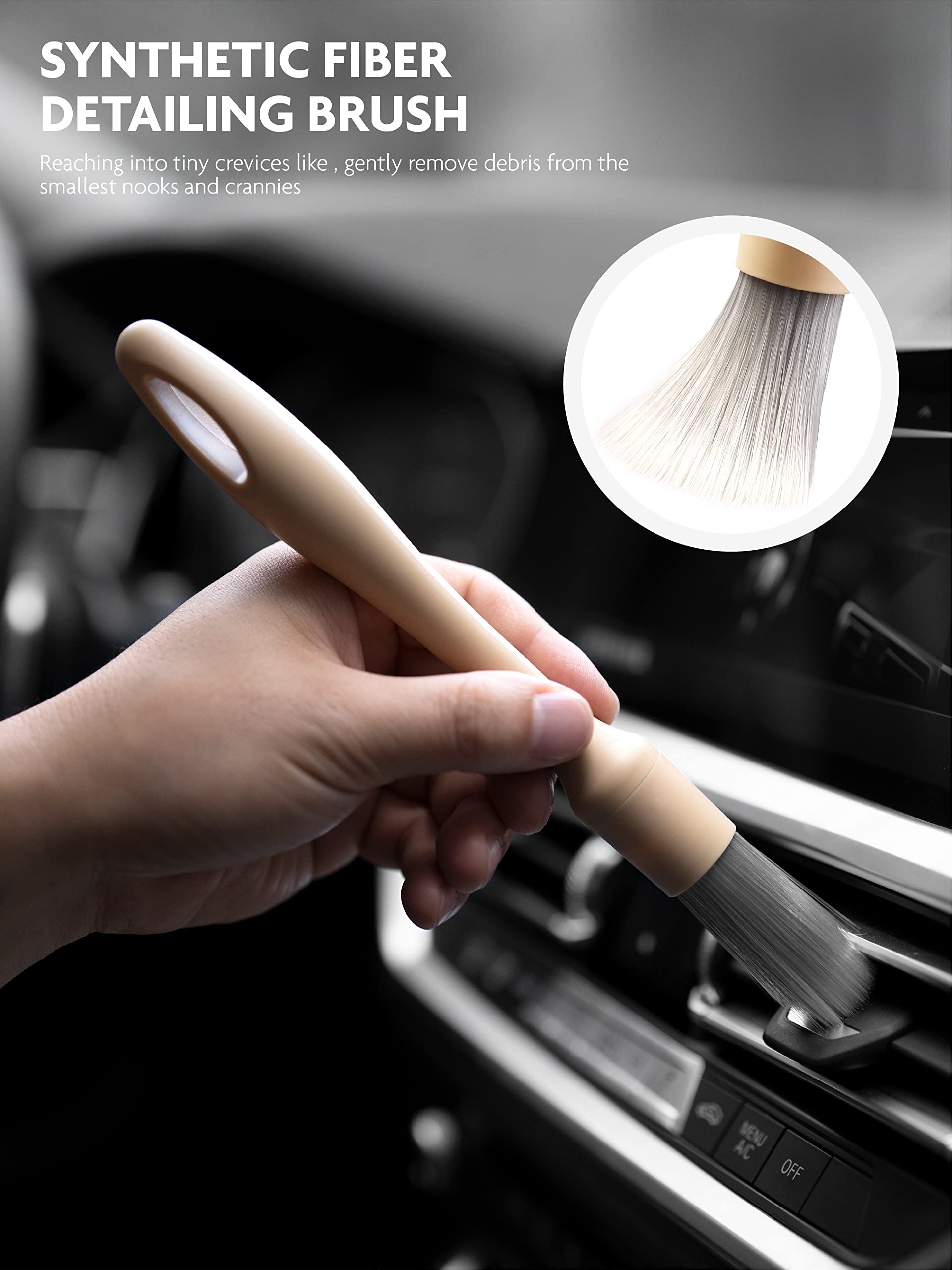 Fantasticlean Car Detailing Brush Set, 3 Pack Natural Boars Hair Detailing Brush Set, Clean Interior or Exterior, Wheels, Tires, Engine Bay, Leather Seats, Car Detailing Kit, Detailing Brush