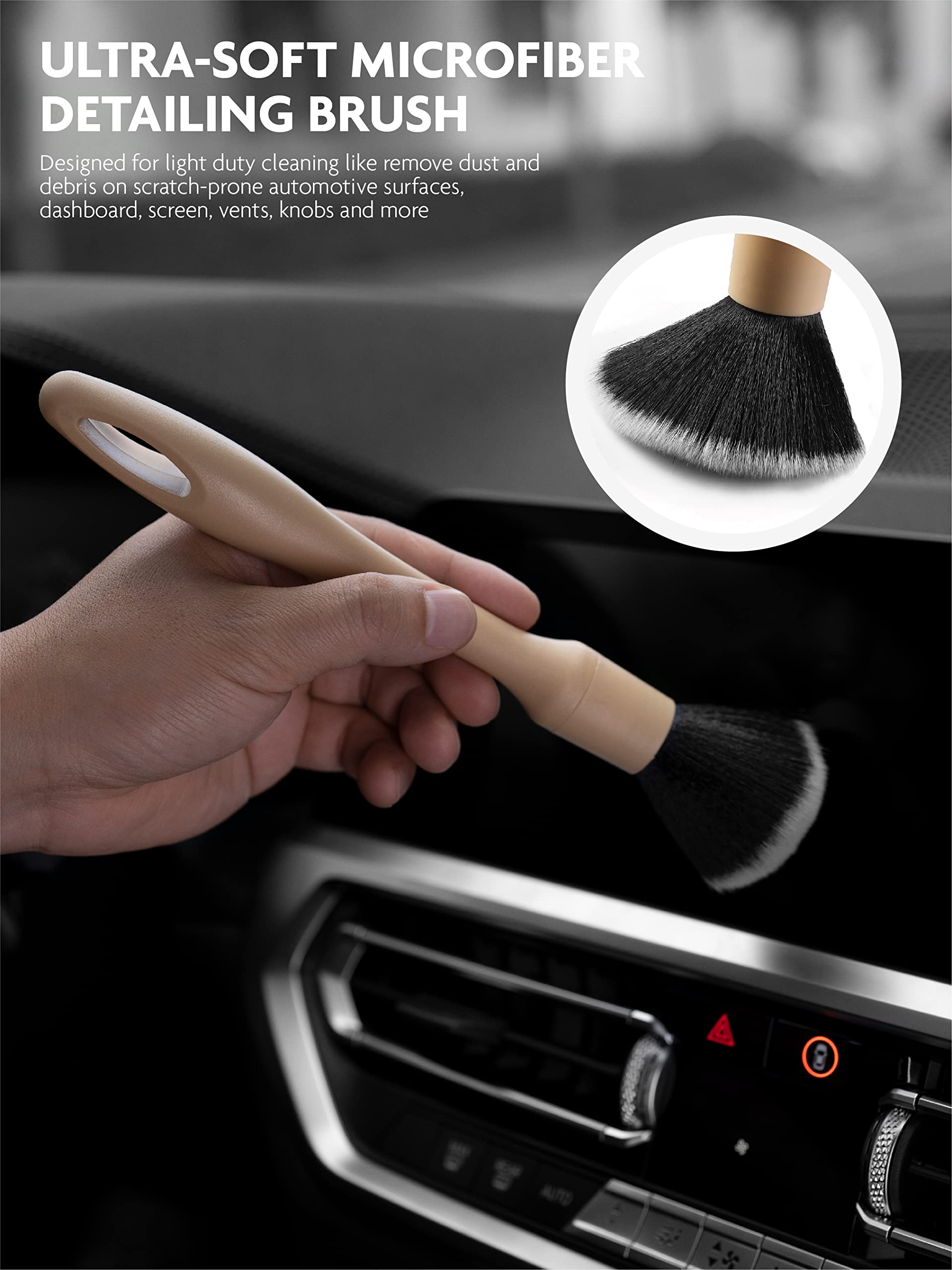 Fantasticlean Car Detailing Brush Set, 3 Pack Natural Boars Hair Detailing Brush Set, Clean Interior or Exterior, Wheels, Tires, Engine Bay, Leather Seats, Car Detailing Kit, Detailing Brush