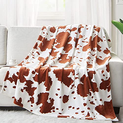 Cow Print Blanket Plush Blanket Cozy Blanket for All-Season, Super Soft Throws with Cute Pattern for Daughter Adults Students Teen, Brown, 60"x80"