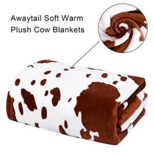 Cow Print Blanket Plush Blanket Cozy Blanket for All-Season, Super Soft Throws with Cute Pattern for Daughter Adults Students Teen, Brown, 60"x80"