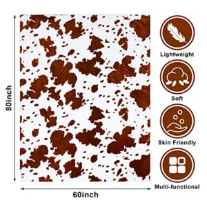 Cow Print Blanket Plush Blanket Cozy Blanket for All-Season, Super Soft Throws with Cute Pattern for Daughter Adults Students Teen, Brown, 60"x80"