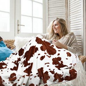 Cow Print Blanket Plush Blanket Cozy Blanket for All-Season, Super Soft Throws with Cute Pattern for Daughter Adults Students Teen, Brown, 60"x80"