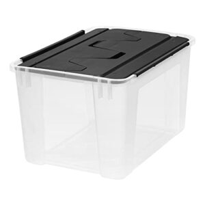 iris usa 50.72qt clear view wing-lid plastic storage organizing container bin, clear/black