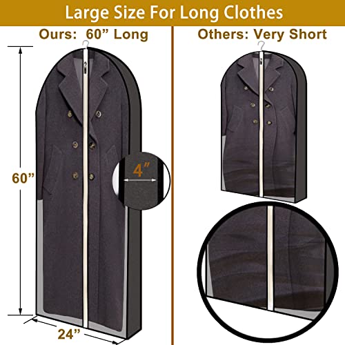 Garment Bags for Hanging Clothes, 60" Garment Bag With 4" Gussetes, Garment Bags for Storage, Suit Bag for Closet Storage, 5 Packs, Black