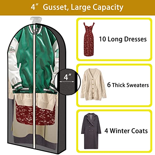 Garment Bags for Hanging Clothes, 60" Garment Bag With 4" Gussetes, Garment Bags for Storage, Suit Bag for Closet Storage, 5 Packs, Black