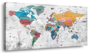 abstract decor world map canvas wall art pictures for living room wall decoration blue wall decor office world map wall art map of the world picture framed artwork decor for home bedroom decoration