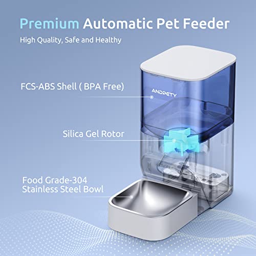 Automatic Cat Feeder, ANDPETY Premium Automatic Cat Food Dispenser with 30s Personalized Meal Call, 1-9 Meals/Day, U-Shaped Stainless Steel Bowl, for Small/Medium Pets, 4L Triple Preservation