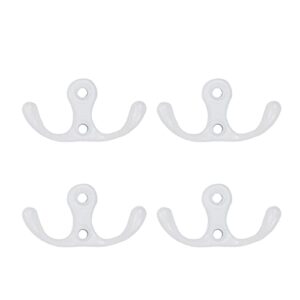 wdonay 4pcs white double prong robe hook zinc alloy wall hooks hardware coat hanger key rack towel holder with screws for entryway, bathroom, bathroom