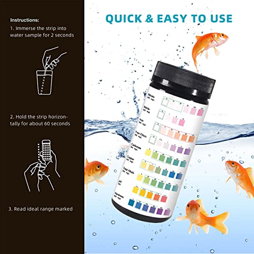 Aquarium Test Strips, 9 in 1 Aquarium Test Kit for Freshwater Saltwater, 100 Strips Aquarium Water Test Kit with Quick and Accurate, Pond Fish Tank Test Strips Testing Nitrite,Nitrate,Iron,pH and More