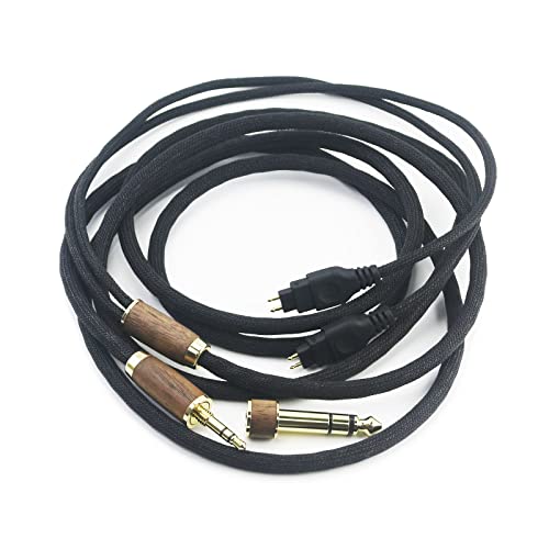 NewFantasia 10ft Upgrade Audio Cable 6N OCC Copper Silver Plated Braided Cord Compatible with Sennheiser HD650 HD600 HD580 HD660S HD58X HD6XX Headphone 3.5mm Male and 6.3mm Adapter Walnut Wood Shell