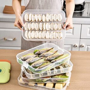 JZSMY Frozen Dumpling Storage Box Refrigerator Dumpling Freezing 3 Layer Frozen Dumpling Box Crisper Food Grade Stackable Dumpling Food Containers, Dumpling Box Bins Holder with Lids (Blue)