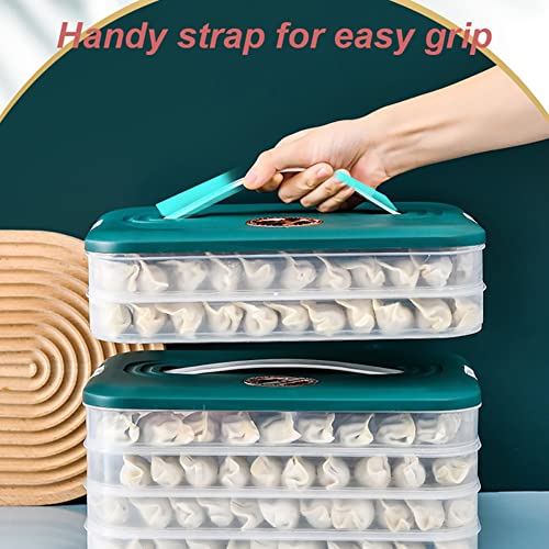 JZSMY Frozen Dumpling Storage Box Refrigerator Dumpling Freezing 3 Layer Frozen Dumpling Box Crisper Food Grade Stackable Dumpling Food Containers, Dumpling Box Bins Holder with Lids (Blue)