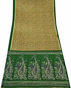 peegli vintage green textile fabric floral printed diy craft fabric polyester recycled sari