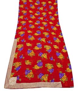 peegli vintage red saree floral printed curtain drape fabric georgette diy craft decor sari