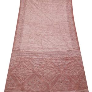 Peegli Vintage Bandhani Printed Saree Pink Recycled Fabric Silk Blend DIY Craft Sari