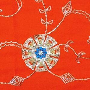 Peegli Vintage Orange Saree Sequins Work Georgette Recycled Fabric Used Sari