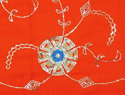 Peegli Vintage Orange Saree Sequins Work Georgette Recycled Fabric Used Sari