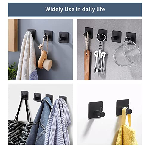 Self Adhesive Hooks, Waterproof in Shower Hooks for Hanging Loofah Sponge Towels Robes for Bathroom Black Removable Stick on Hooks Heavy Duty Stainless Steel Adhesive Wall Hook 4 Pcs