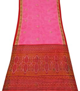 peegli vintage pink saree floral printed dress wrap fabric silk blend diy craft sari