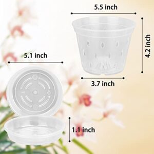 MFXIP 5.5 Inch 8 Pack Orchid Pots with Holes and Saucers, Clear Repotting, Plastic Plant Pot for Indoor Outdoor Flower Plants Gardening Pots