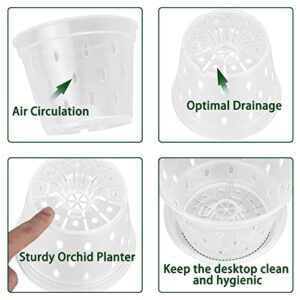 MFXIP 5.5 Inch 8 Pack Orchid Pots with Holes and Saucers, Clear Repotting, Plastic Plant Pot for Indoor Outdoor Flower Plants Gardening Pots