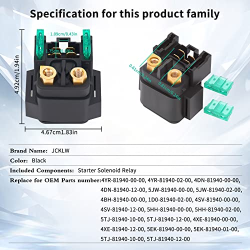 JCKLW Starter Solenoid Relay for Yamaha ATV YFM 350 400 450 660 Raptor Grizzly Kodiak Wolverine Big Bear Bruin Rhino XVS650 V-Star XV1600 XV1700 Road Star 2003 2004 2005 2006 2007 2008