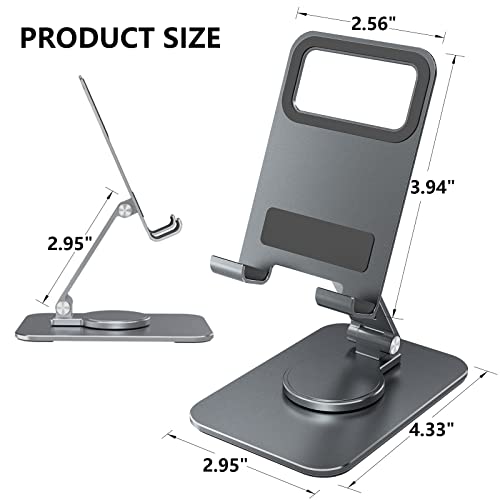 Teskyer 360 Degree Rotatable Cell Phone Stand, Hight and Angle Adjustable Phone/Tablets Holder, Foldable Desktop Phone Stand, Compatible with All Mobile Phones, iPhone 14, iPad, Tablets, Gray