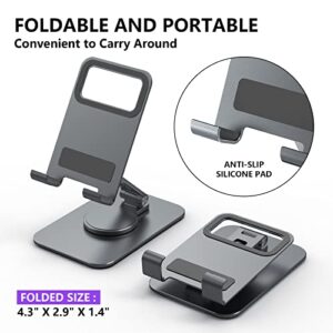 Teskyer 360 Degree Rotatable Cell Phone Stand, Hight and Angle Adjustable Phone/Tablets Holder, Foldable Desktop Phone Stand, Compatible with All Mobile Phones, iPhone 14, iPad, Tablets, Gray