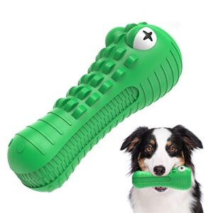 nougat tough dog toys for aggressive chewers, squeaky dog chew toys natural rubber milk flavor for medium large dogs (green, crocodile)