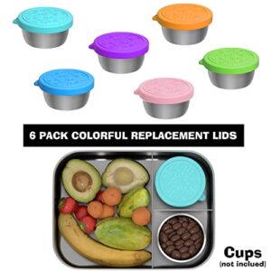 VOLCANOES CLUB Silicone Lids - Fit for Single Serving Wine Mini Carafe with a Calibre of 2.16 / most 1.5oz Condiment Containers Cups - 6 Pack Colorful Food Grade Replacement Lids - BPA Free/Reusable