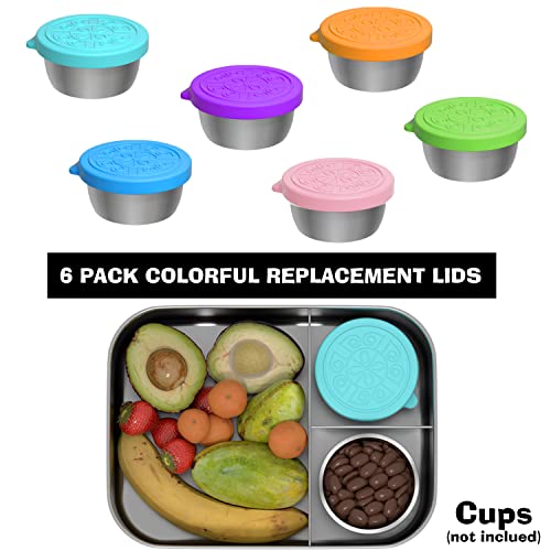 VOLCANOES CLUB Silicone Lids - Fit for Single Serving Wine Mini Carafe with a Calibre of 2.16 / most 1.5oz Condiment Containers Cups - 6 Pack Colorful Food Grade Replacement Lids - BPA Free/Reusable