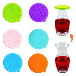 volcanoes club silicone lids - fit for single serving wine mini carafe with a calibre of 2.16 / most 1.5oz condiment containers cups - 6 pack colorful food grade replacement lids - bpa free/reusable