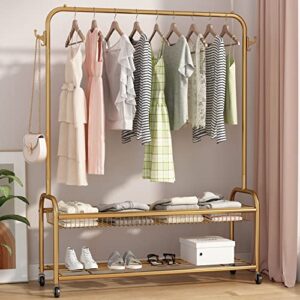 thick forest gold clothes rack gold clothing rack gold garment rack rolling organizer with wheels bottom shelves double tiers for multipurpose