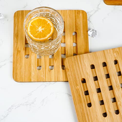 Baveke Bamboo Trivets for Hot Dishes, Coaster Set of 5, Hot Pads for Kitchen, Heat-Resistant Square Trivet Mats for Home Kitchen, Coffee Table, Living Room, Bar, Hot Dishes, Pot, Bowl and Teapot