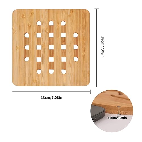 Baveke Bamboo Trivets for Hot Dishes, Coaster Set of 5, Hot Pads for Kitchen, Heat-Resistant Square Trivet Mats for Home Kitchen, Coffee Table, Living Room, Bar, Hot Dishes, Pot, Bowl and Teapot