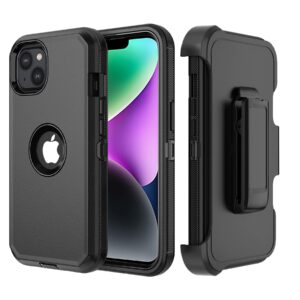 tashhar phone case for iphone 14 case,heavy duty hard shockproof armor protector case cover with belt clip holster for apple iphone 14 6.1 5g 2022 phone case (black)