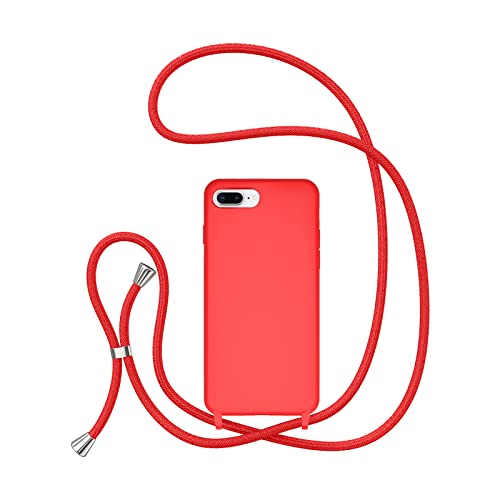 UEEBAI Crossbody Lanyard Phone case for iPhone 7 Plus/8 Plus, Silicone Phone Cover with Adjustable Necklace Strap Soft Belt Neck Cord Lanyard Shockproof Protective Case - Red