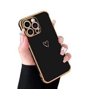 mzelq compatible with iphone 14 pro max case for women cute luxury love heart pattern design full camera protection soft tpu reinforced corners protective plating edge phone case 6.7" 2022 - black