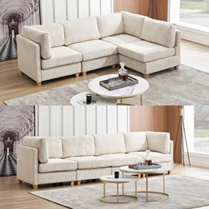 yoglad modern free-combination sofa, modular couch with cushion, convertible sectional sofa set, comfortable couch with sturdy wooden leg, furniture for living room (beige, corduroy fabric, 126")