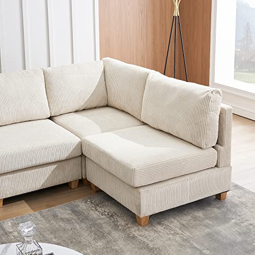 Yoglad Modern Free-Combination Sofa, Modular Couch with Cushion, Convertible Sectional Sofa Set, Comfortable Couch with Sturdy Wooden Leg, Furniture for Living Room (Beige, Corduroy Fabric, 126")