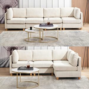 Yoglad Modern Free-Combination Sofa, Modular Couch with Cushion, Convertible Sectional Sofa Set, Comfortable Couch with Sturdy Wooden Leg, Furniture for Living Room (Beige, Corduroy Fabric, 126")