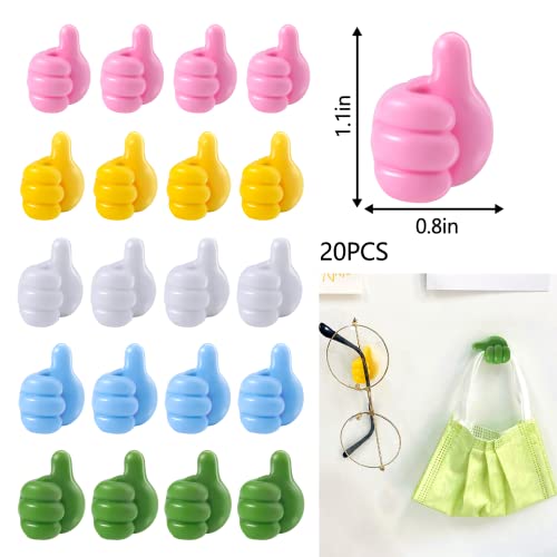 Thumb Hooks Silicone, 20 Pcs Self Adhesive Thumb Hook Wall Hangers for Cable Clip Key Hat Makeup Brush Holder