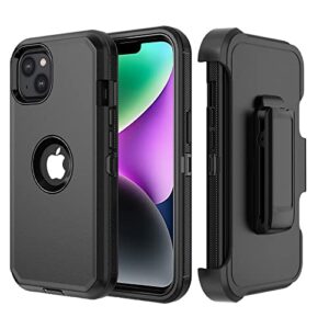 tashhar phone case for iphone 14 plus case,heavy duty hard shockproof armor protector case cover with belt clip holster for apple iphone 14 plus 6.7 5g 2022 phone case (black)