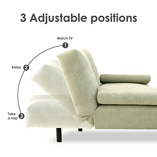 Vyfipt Convertible Futon Sofa Bed,Modern Armrests Sleeper Couch Daybed with 2 Cup Holders,Folding Sofa for Studio Living Room, Apartment, Office,Lounge,Sage Gray