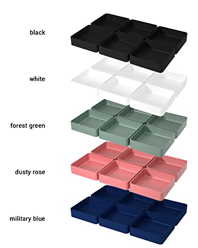 6 Pcs Stackable Drawer Organizer Set, 6.6" X 6.6" Square Plastic Vanity Drawer Organizers and Storage Bins,Desk Drawer Organizer Trays for Makeup,Bathroom Countertop,Office Drawer Divider,Forest Green