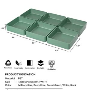 6 Pcs Stackable Drawer Organizer Set, 6.6" X 6.6" Square Plastic Vanity Drawer Organizers and Storage Bins,Desk Drawer Organizer Trays for Makeup,Bathroom Countertop,Office Drawer Divider,Forest Green